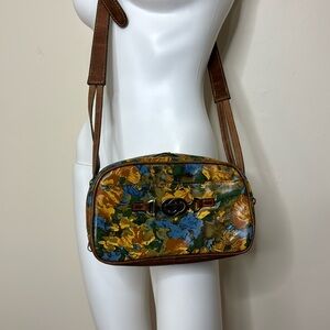 Patricia Nash floral leather crossbody purse bag brown blue yellow
